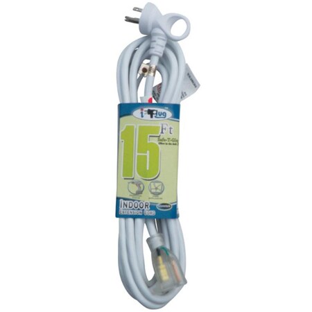 Conntek SJTW Extension Cord, 16 AWG, Indoor, 16/3, 1 Outlets, 5-15R, White, PVC, 5-15P, 15 ft 3383767